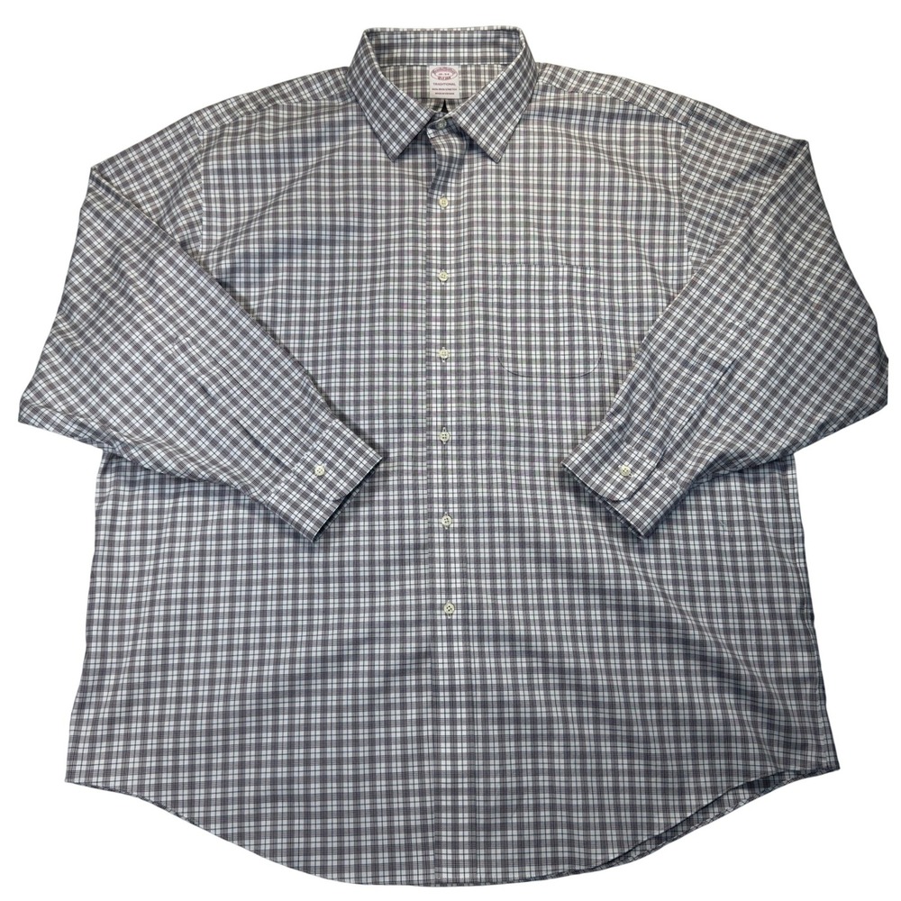Brooks Brothers Mens 18 34 Traditional Dress Shirt Brown Check Non Iron - Picture 2 of 7